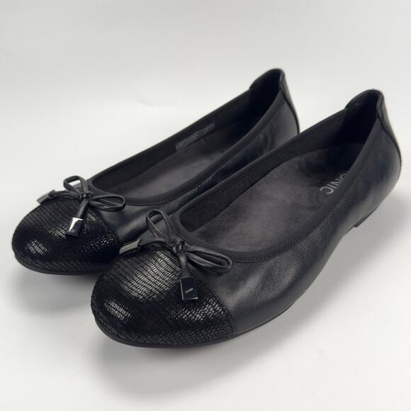 Vionic Shoes - Vionic Minna Ballet Flats Black Leather Slip On Women's Shoes Bows US 7 EU 38
